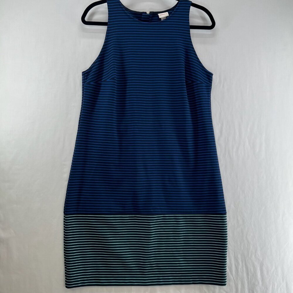Merona Striped Ponte Sheath Dress Womens 14 Sleeveless Back Zip Round Neck Blue